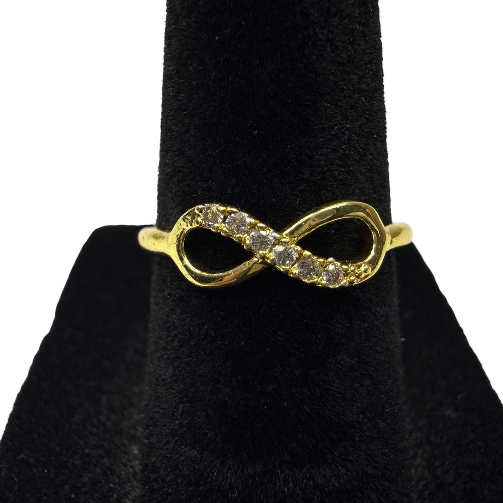 Elegant Gold Tone Infinity Ring with Clear Pave Stones Minimalist Jewelry 5.5